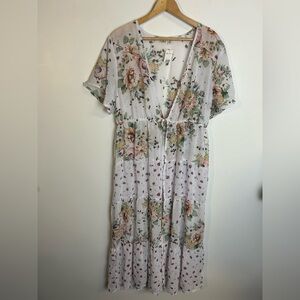 NWT Versona White Floral Midi Sheer Dress Sz L Coverup Swimming Pool Beach flora